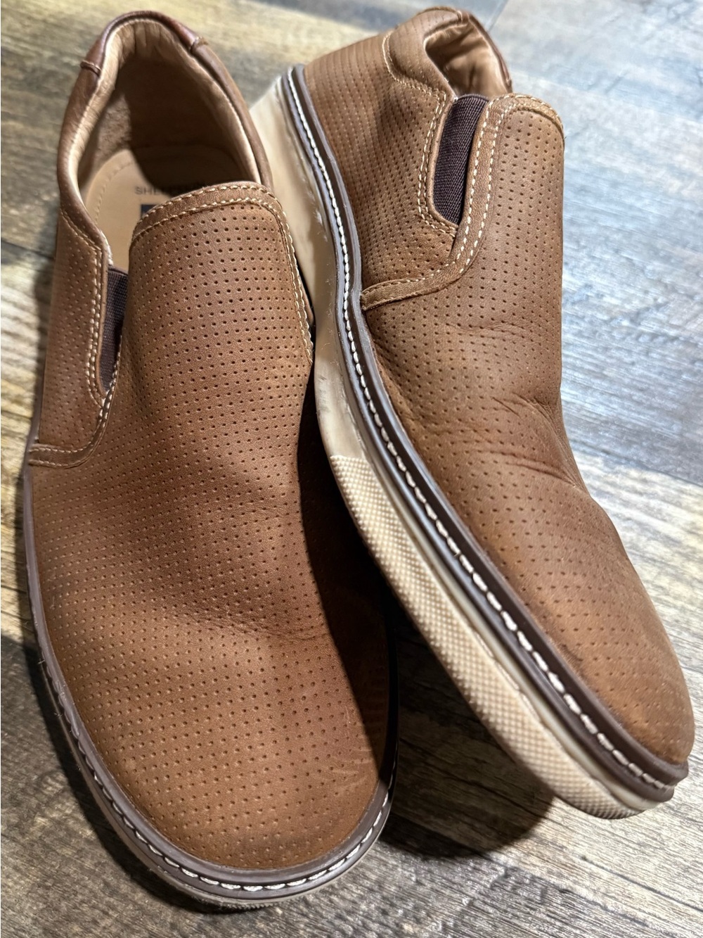 Johnston & Murphy Perforated Tan Slip-On Loafers